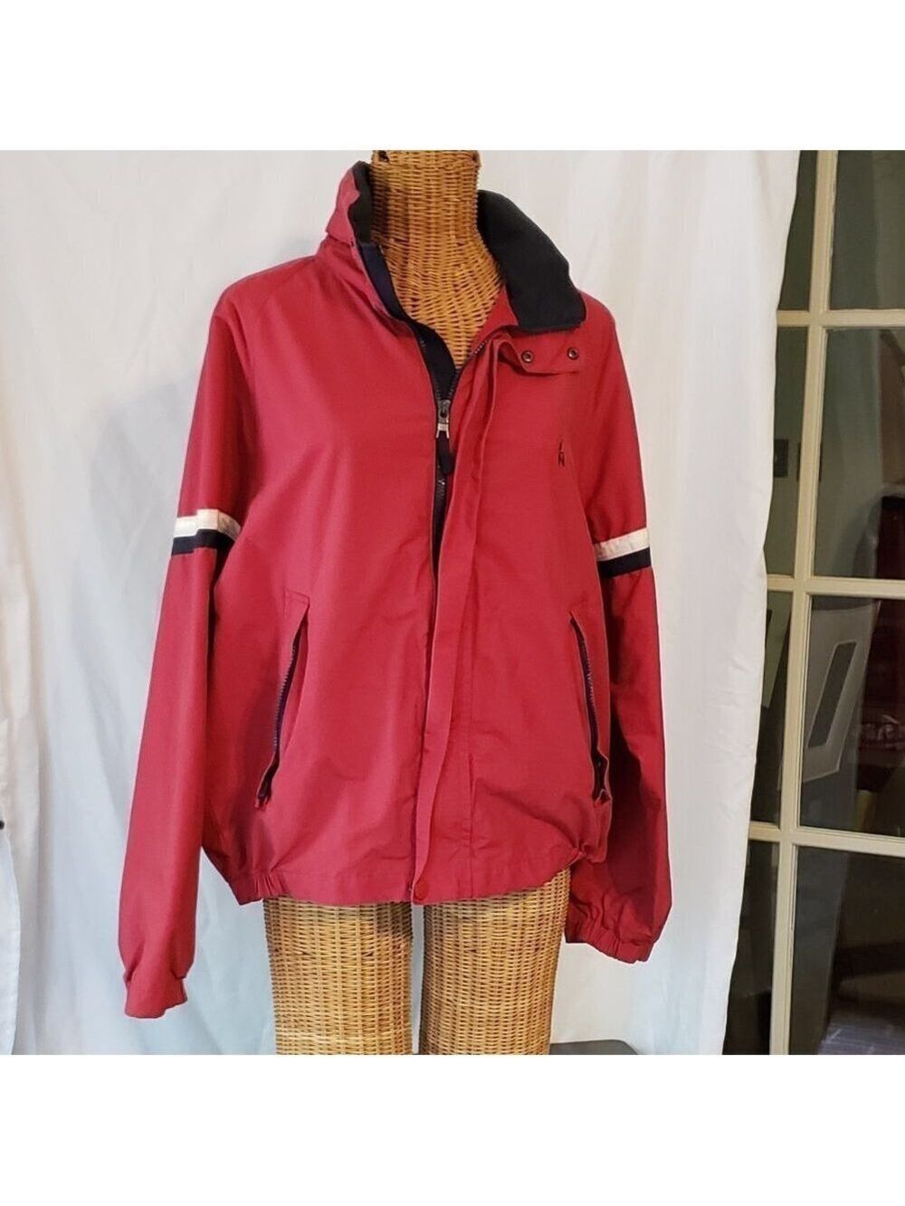 >>FATHER'S DAY<< Men's NAUTICA Rain Jacket w/Concealed Hood in Red/Navy Blue - M